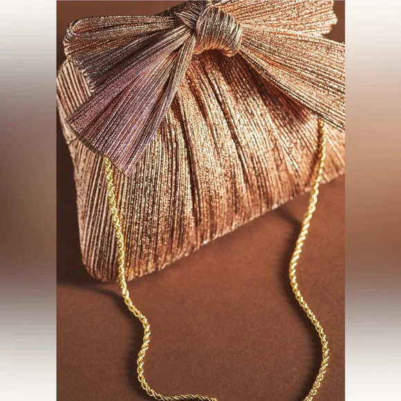 Loeffler Randall Anthropologie Dune Rose Gold Rayne Bow Clutch Bag Purse - Picture 3 of 3